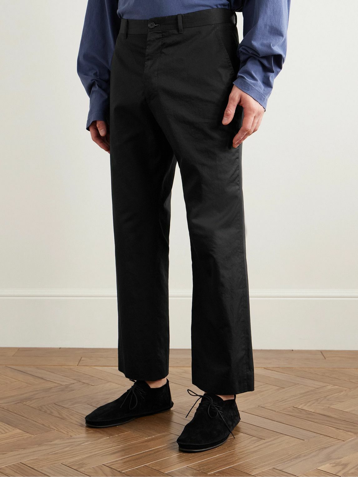 The Row - Lerio Straight-Leg Cotton-Poplin Suit Trousers - Black