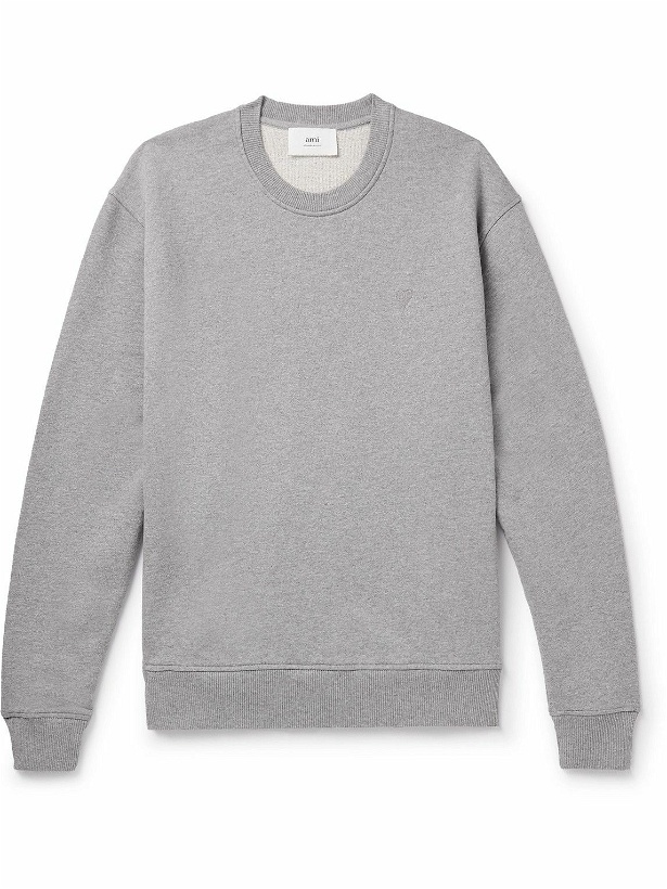 Photo: AMI PARIS - Logo-Embroidered Cotton-Jersey Sweatshirt - Gray