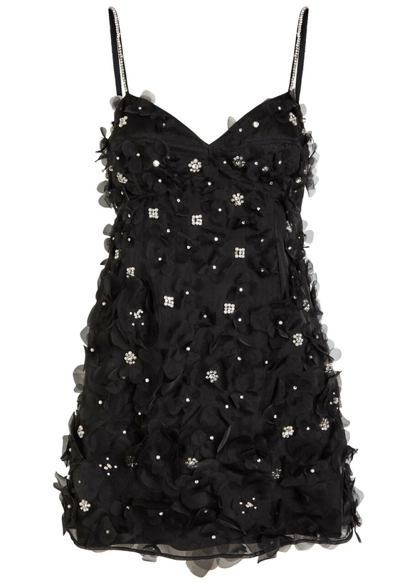 Photo: Loveshackfancy Ambessa Floral-appliquéd Organza Mini Dress Black