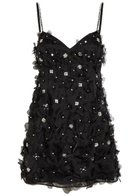 Loveshackfancy Ambessa Floral-appliquéd Organza Mini Dress Black