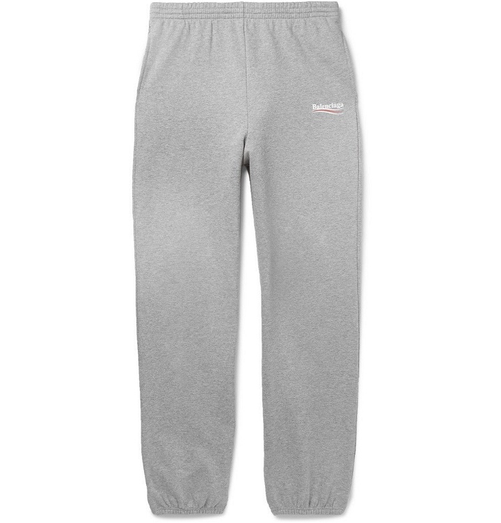 Photo: Balenciaga - Logo-Print Mélange Loopback Cotton-Jersey Sweatpants - Men - Gray