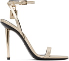 TOM FORD Gold Laminated Padlock Pointy Naked Heeled Sandals