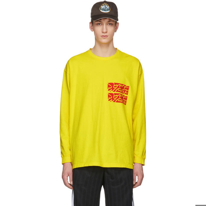 Photo: Some Ware SSENSE Exclusive Yellow Long Sleeve Logo T-Shirt 
