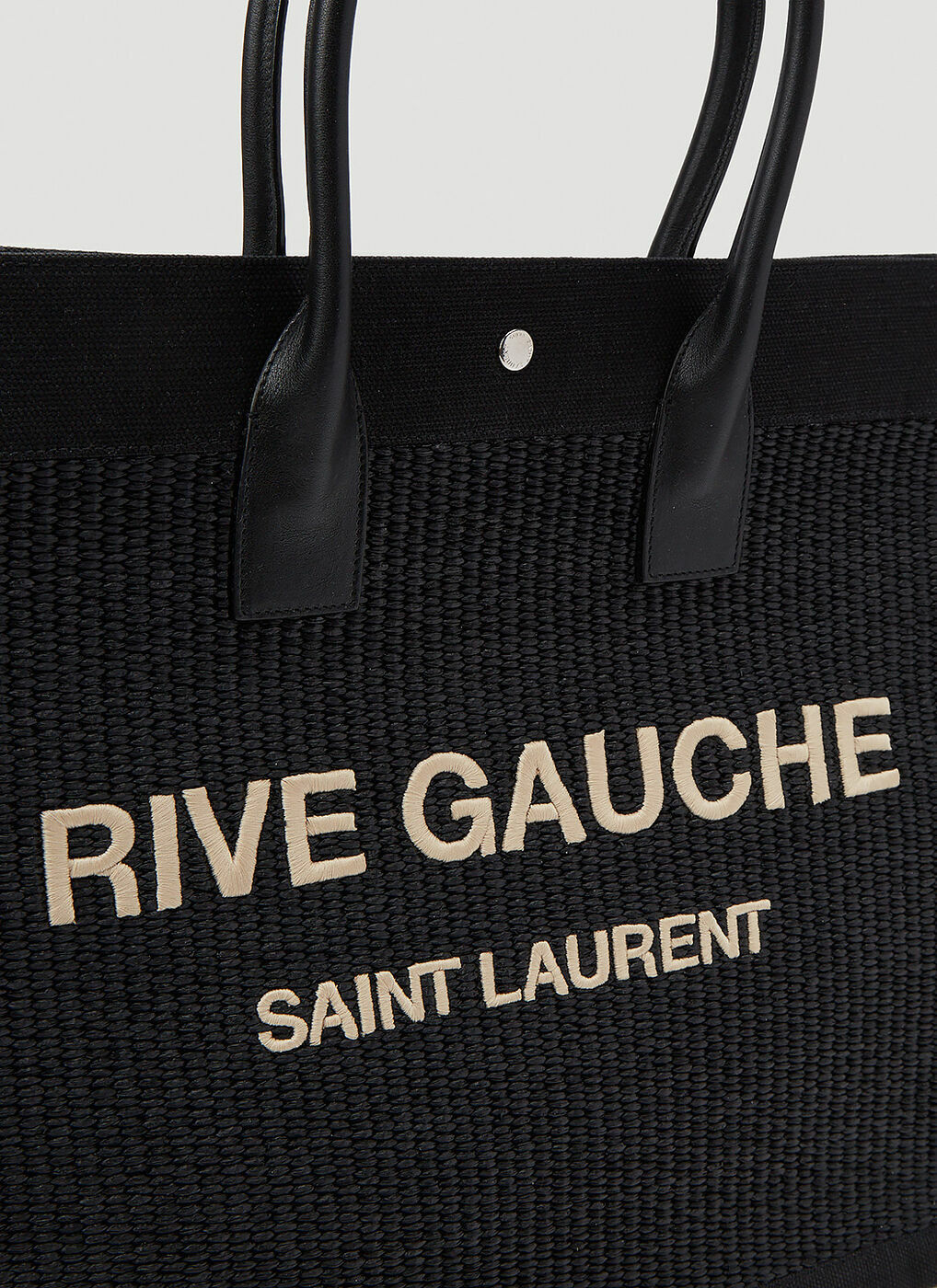 Saint Laurent Rive Gauche Emroidered Raffia Tote Bag Beige in