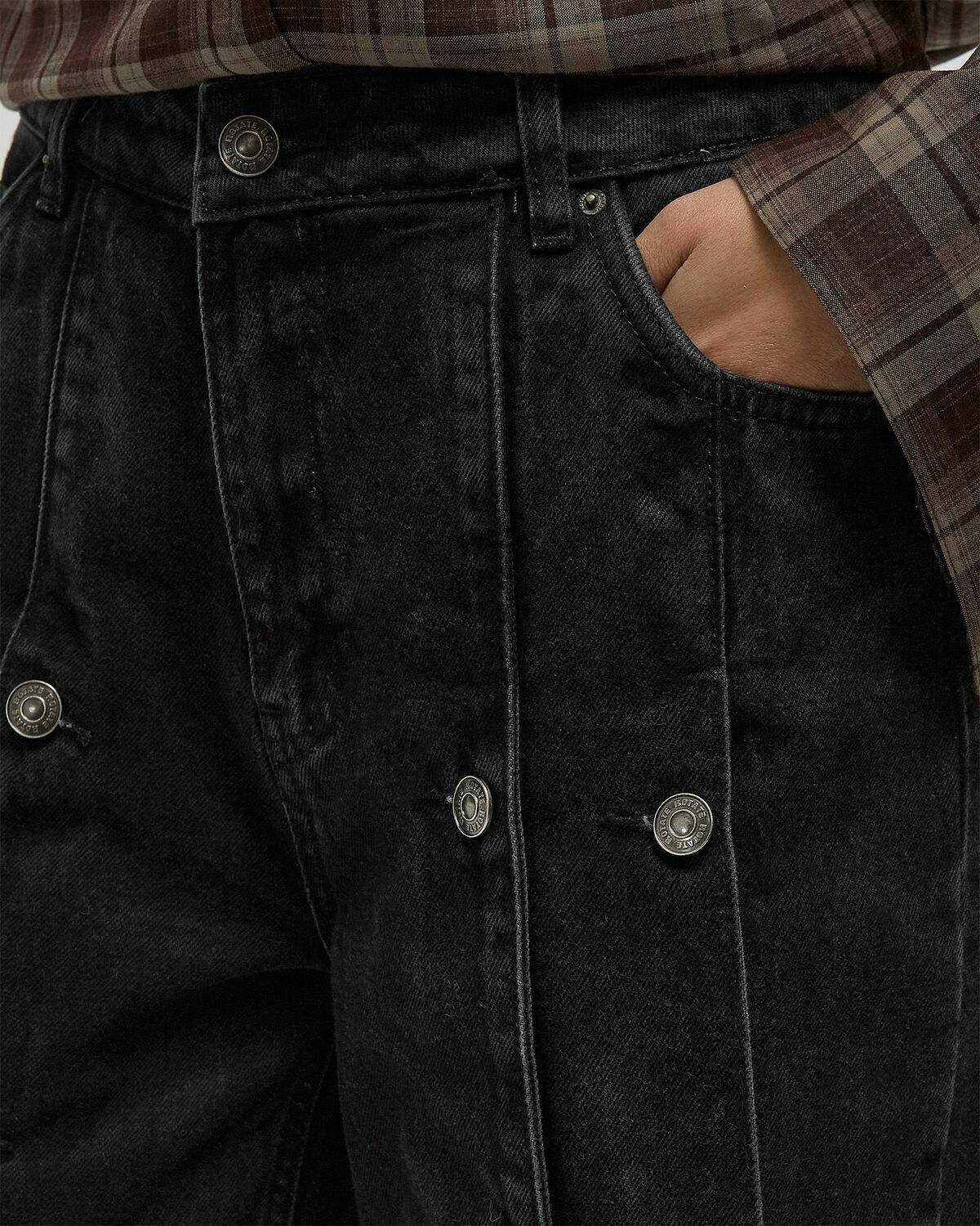 ROTATE Birger Christensen BUTTON DETAIL WIDE JEANS Black Women