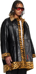 Martine Rose Black & Tan Leopard Reversible Leather Coat