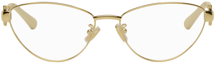 Photo: Bottega Veneta Gold Turn Cat-Eye Glasses
