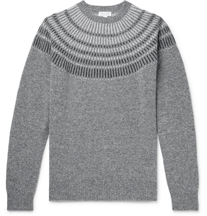 Photo: Sunspel - Mélange Wool-Jacquard Sweater - Gray
