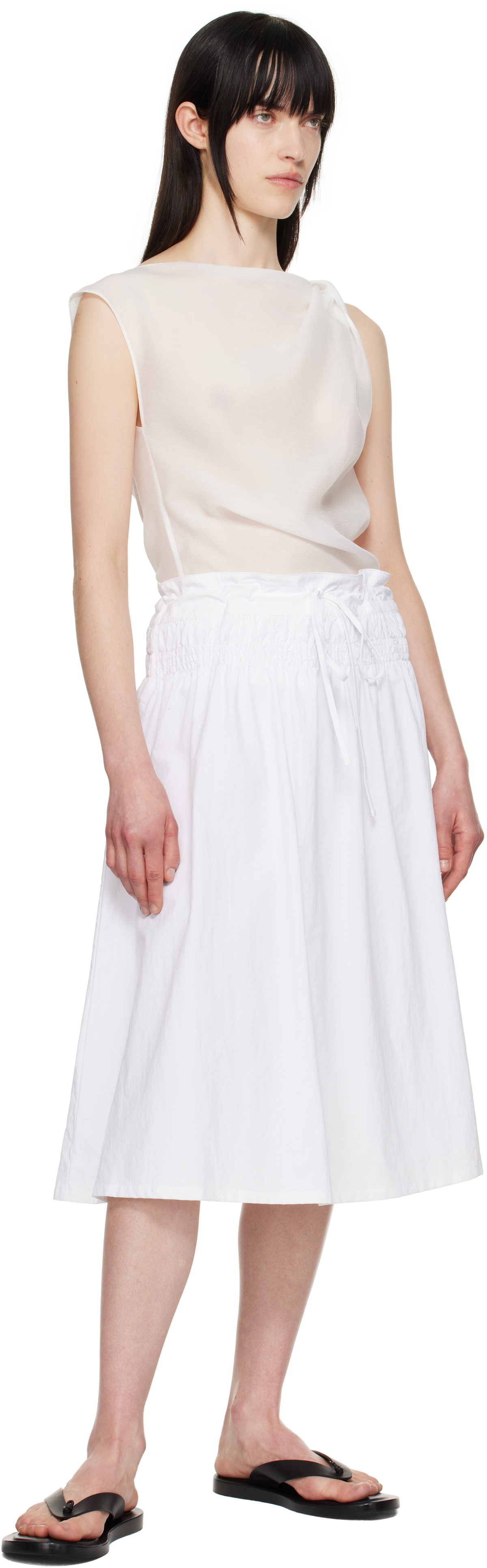 LE17SEPTEMBRE White Smocked Drawstring Midi Skirt