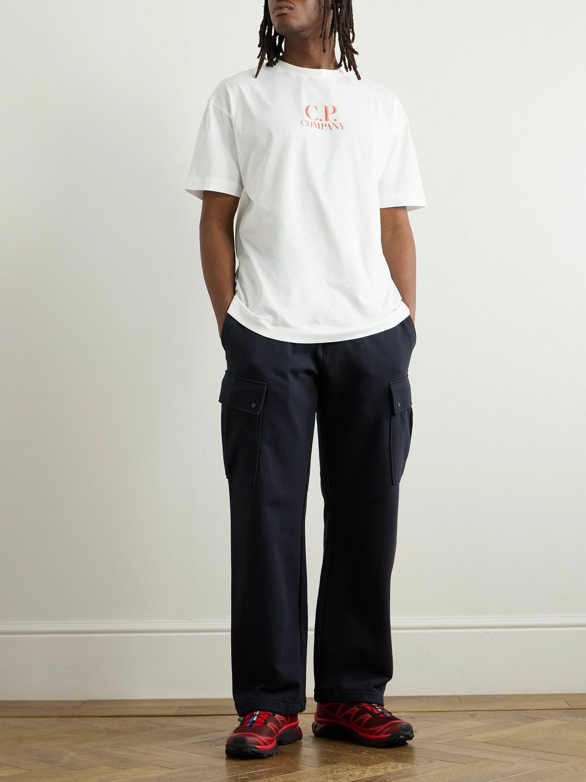 C.P. Company - Wide-Leg Logo-Embroidered Cotton-Jersey Sweatpants - Blue