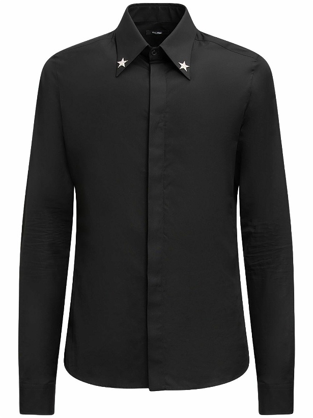 Photo: BALMAIN - Embroidered Star Collar Cotton Shirt