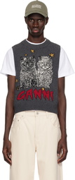 GANNI Gray Graphic Cats Vest
