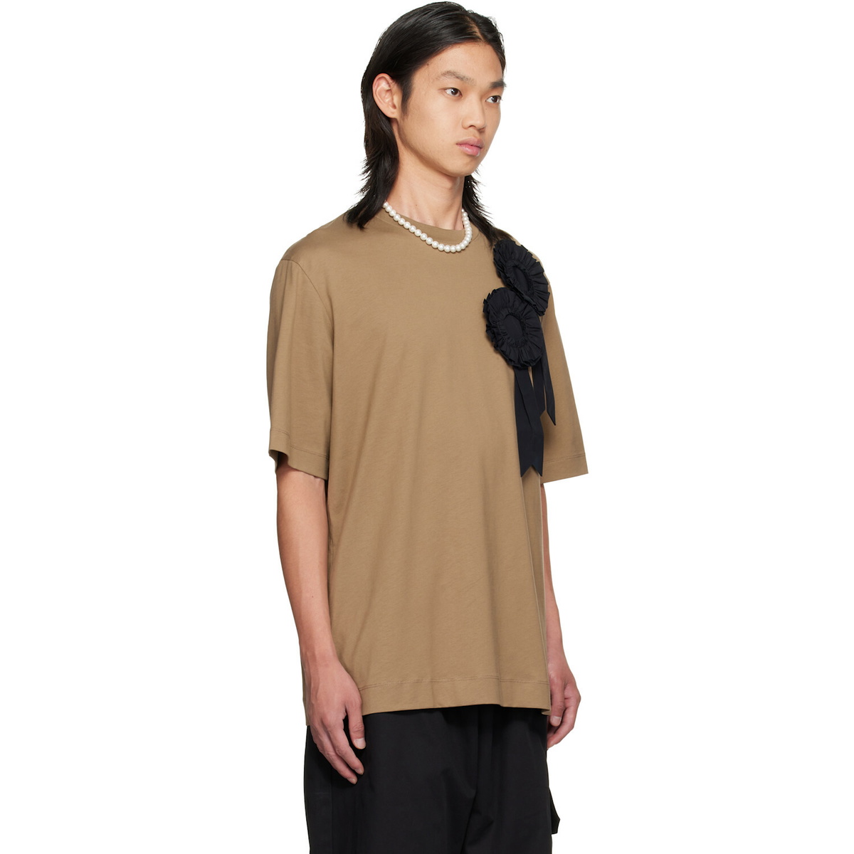 Simone Rocha Khaki Ruffle Rosette Boxy T-shirt