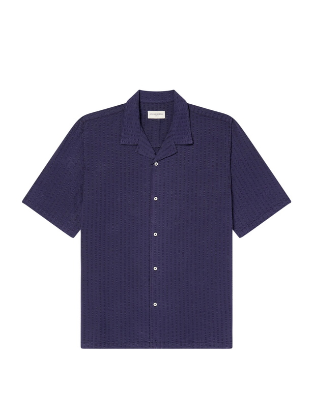 Photo: Officine Générale - Eren Camp-Collar Cotton and Lyocell-Blend Seersucker Shirt - Blue
