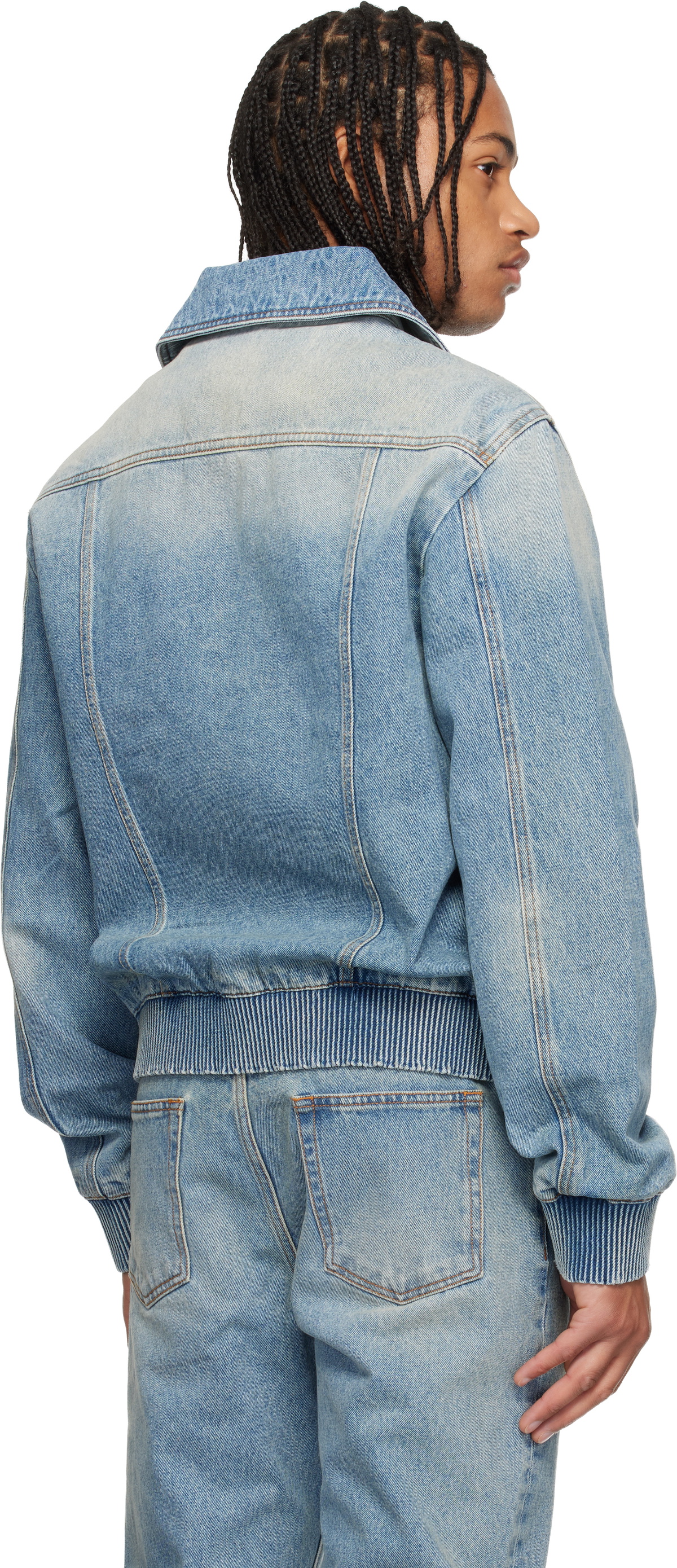 Balmain Blue Cropped Lined Denim Jacket