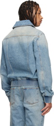 Balmain Blue Cropped Lined Denim Jacket