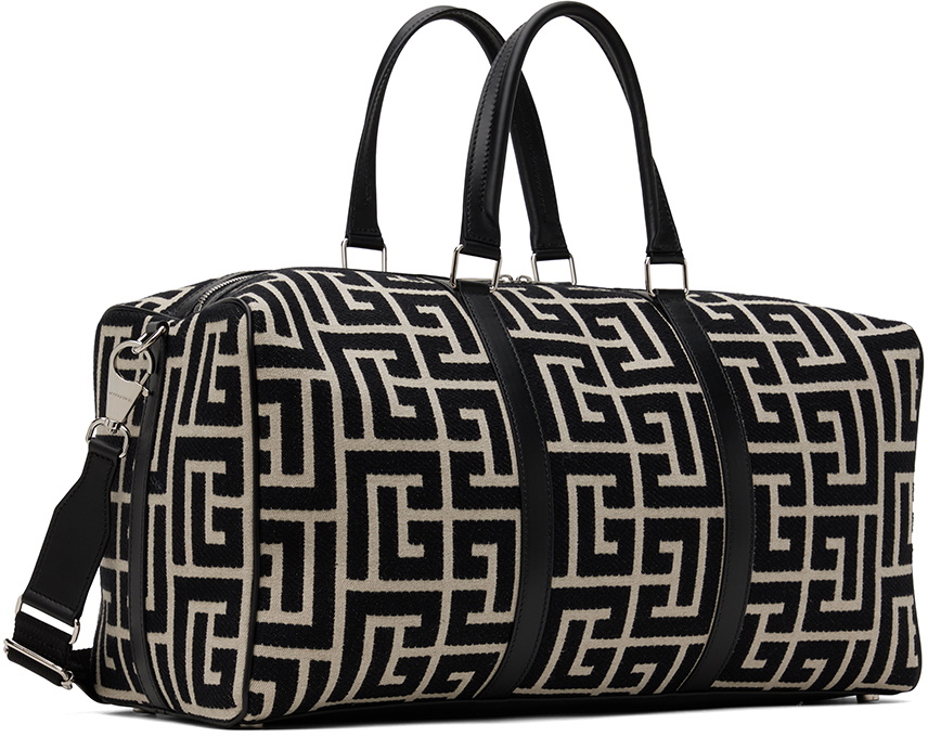 Balmain Black & Off-White Monogram Duffle Bag