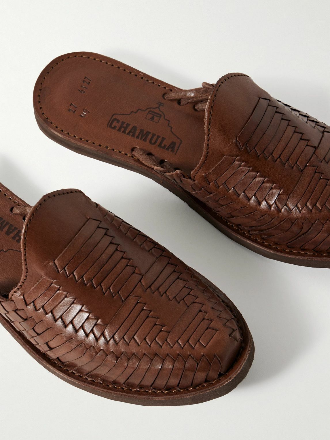 Yuketen - Chamula Punta Mita Woven Leather Backless Loafers - Brown