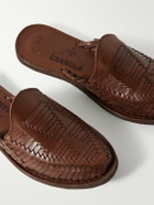 Yuketen - Chamula Punta Mita Woven Leather Backless Loafers - Brown