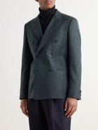 Mr P. - Double-Breasted Woven Wool, Silk and Linen-Blend Blazer - Green