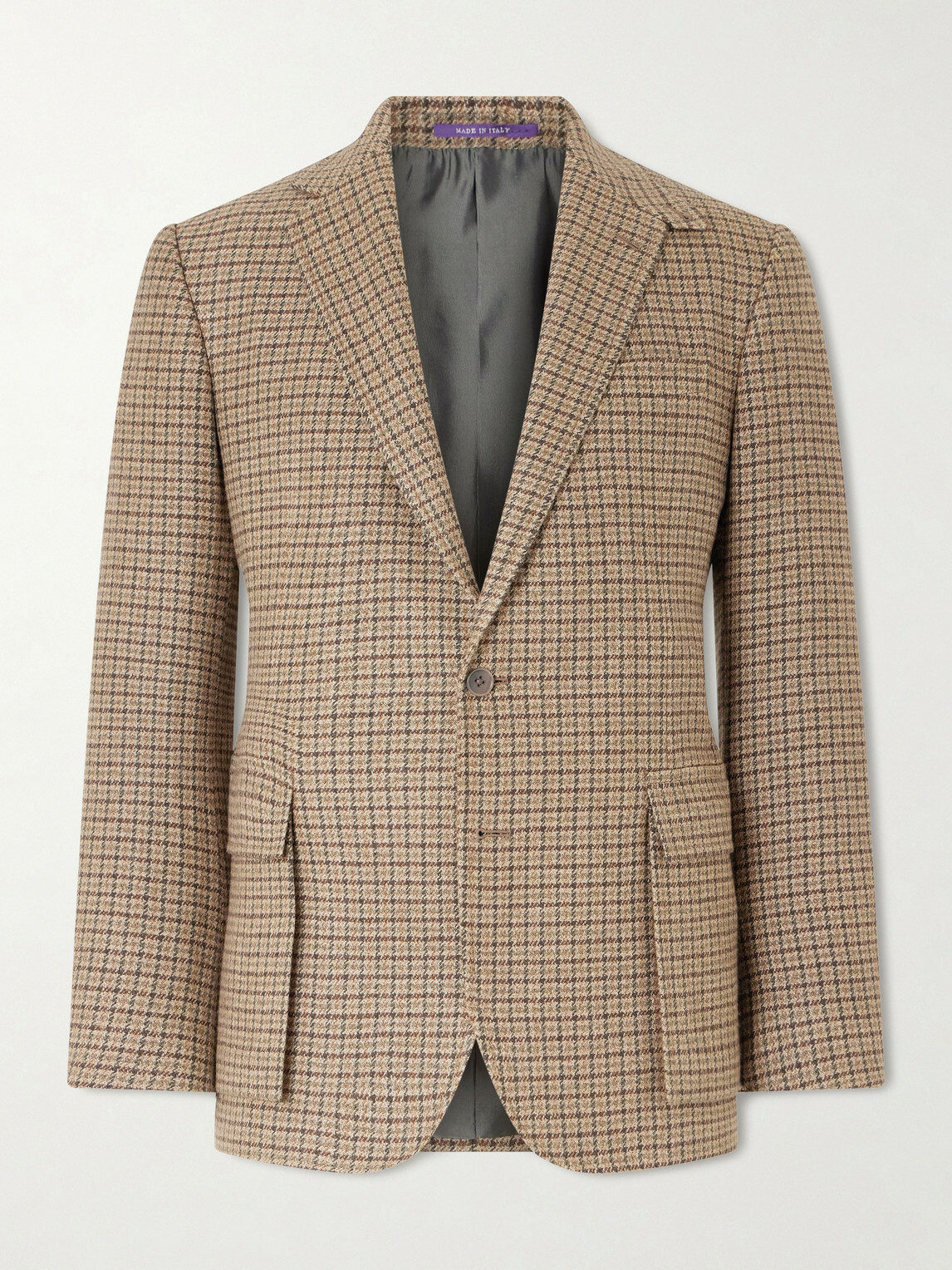 Ralph Lauren Purple label - Kent Suede-Trimmed Checked Linen and Wool-Blend Blazer - Brown