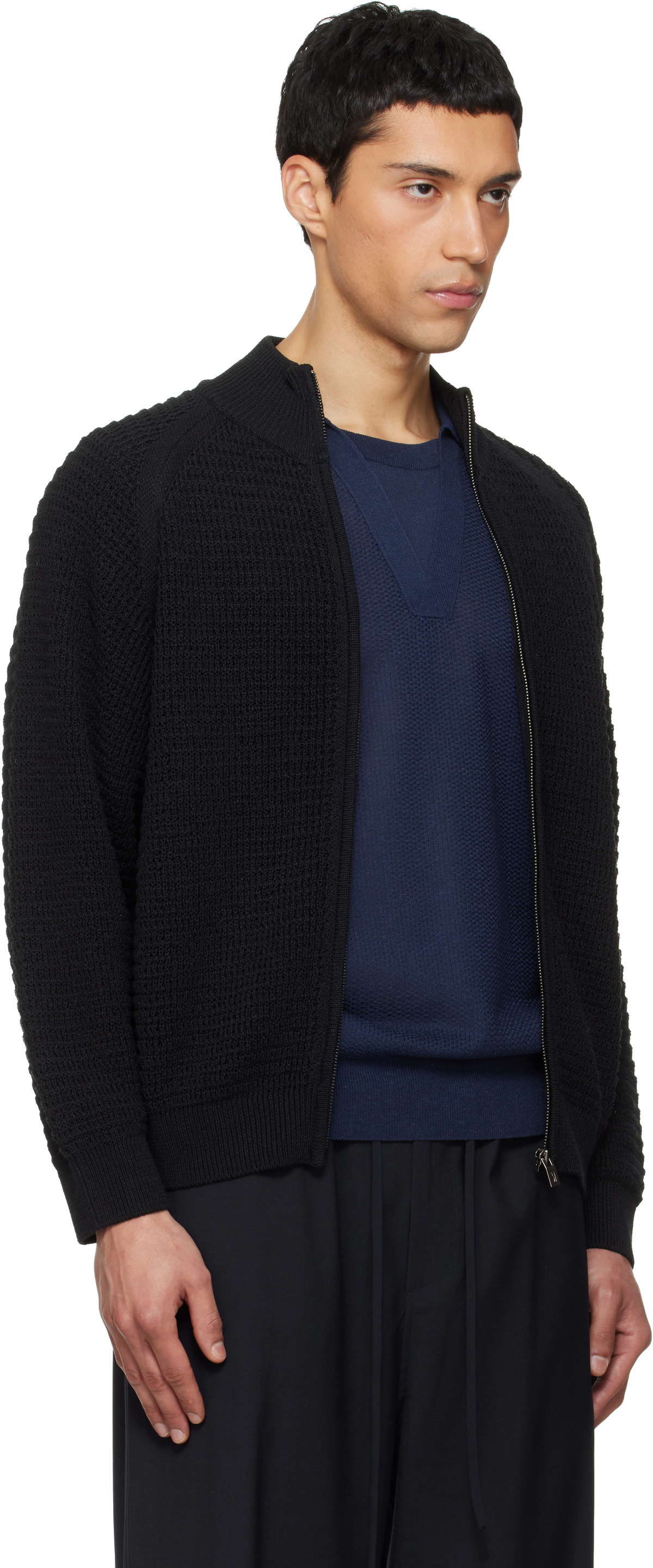 LE17SEPTEMBRE Black Open Knit Zip-Up Cardigan