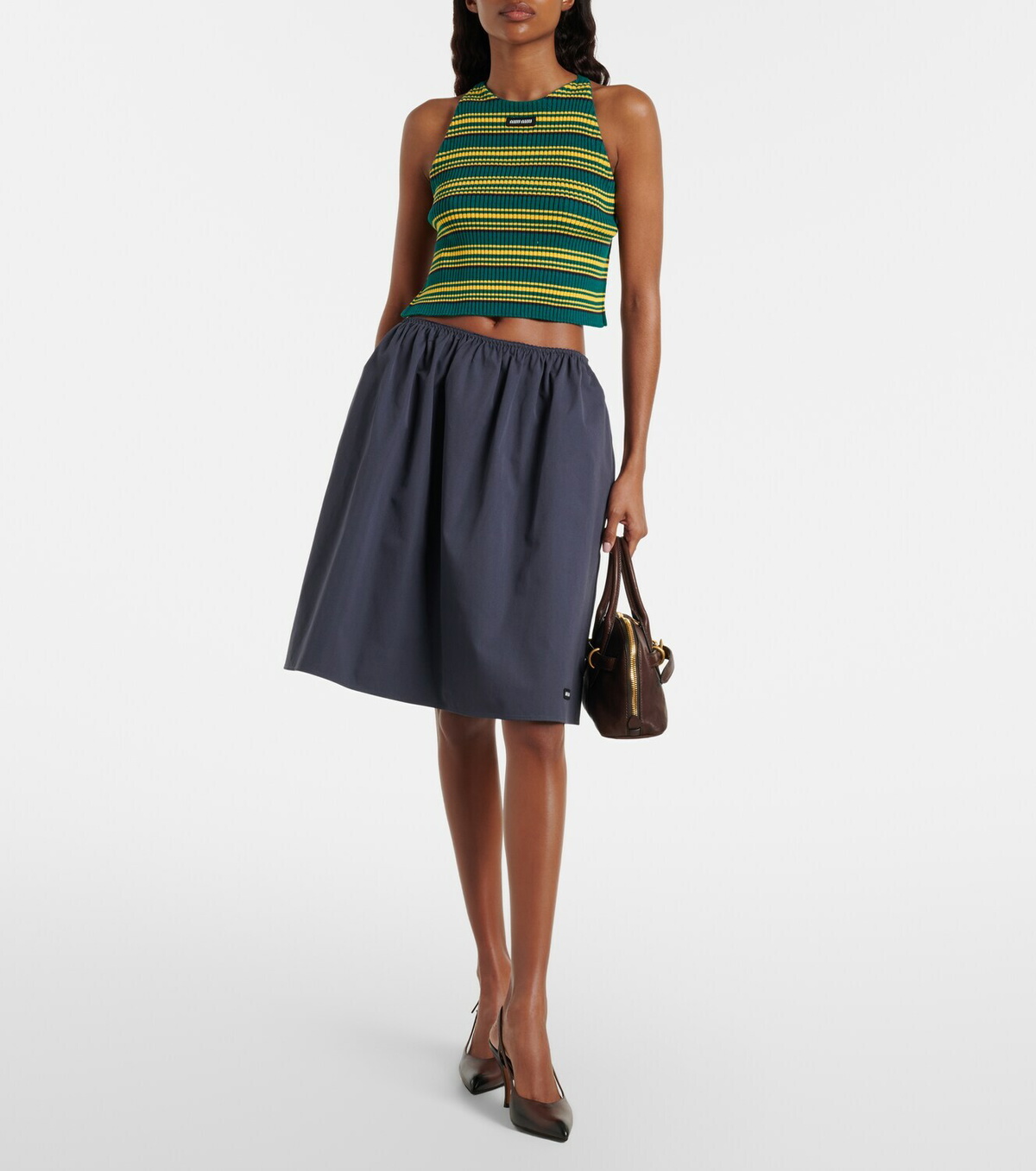 Miu Miu Ribbed-knit striped cotton-blend top