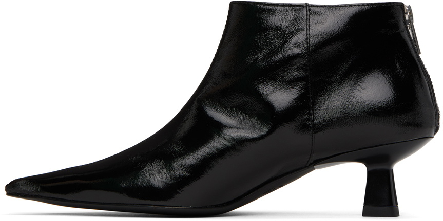 ANKLE POINTED-TOE BOOTS IN BLACK GLOSSY CALFSKIN