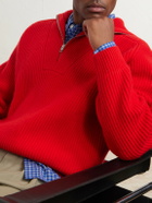 Jil Sander - Ribbed Wool Zip-Up Sweater - Red