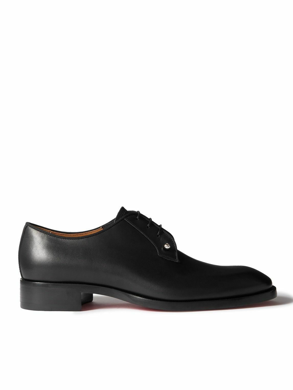 Photo: Christian Louboutin - Chambeliss Grosgrain-Trimmed Embellished Leather Derby Shoes - Black