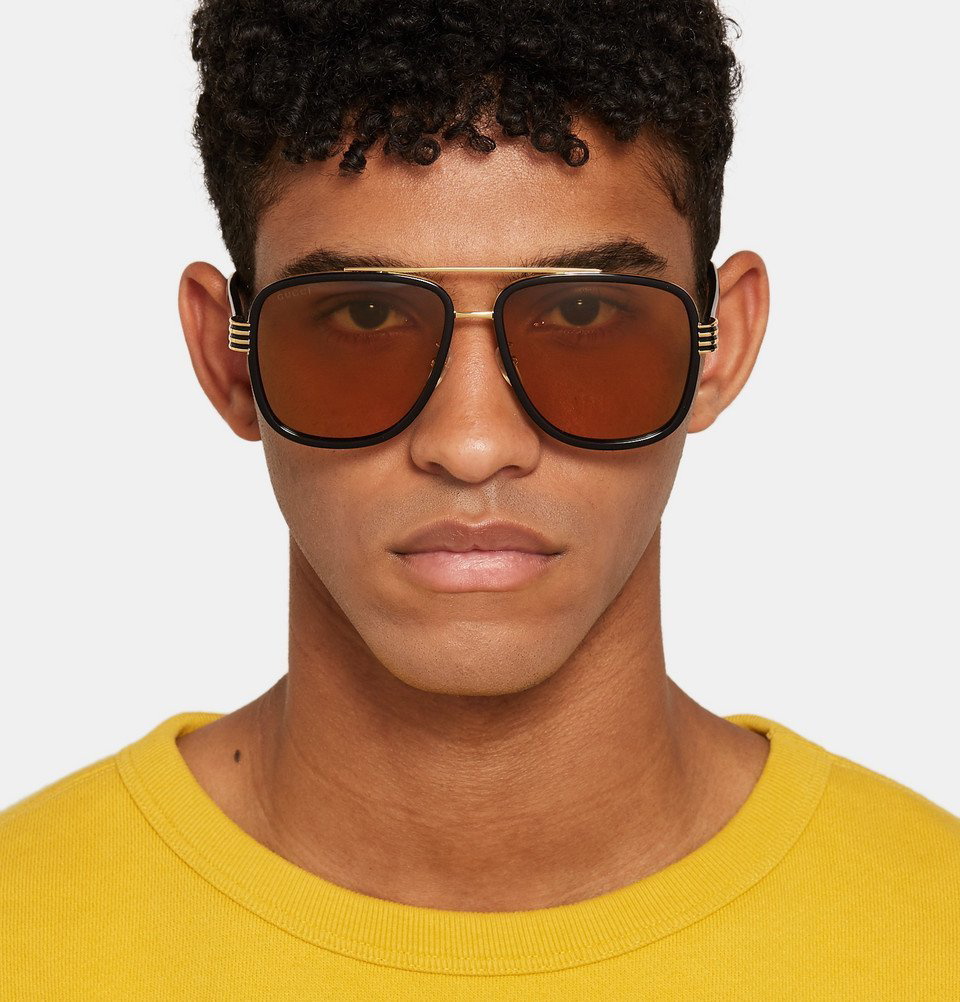 Aviator-style acetate and gold-tone sunglasses