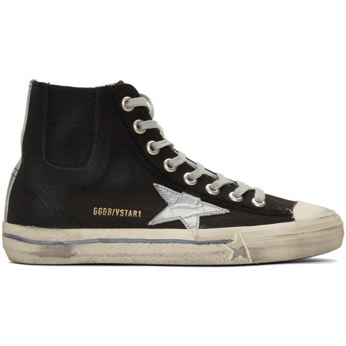 Photo: Golden Goose Black and Silver Scotch Tape V-Star High-Top Sneakers