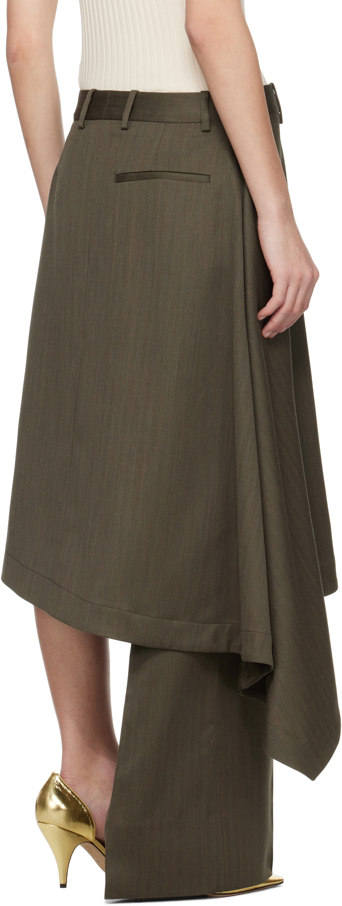 Bottega Veneta Khaki Wool Subtle Stripe Skirt Trousers