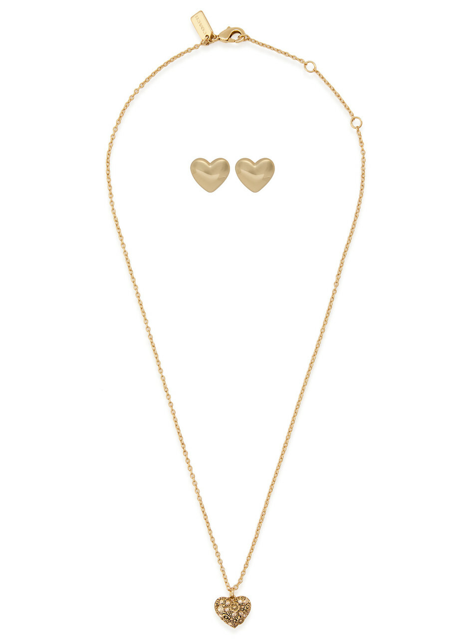 Coach Heart Stud Earrings and Necklace set - Crystal - One Size