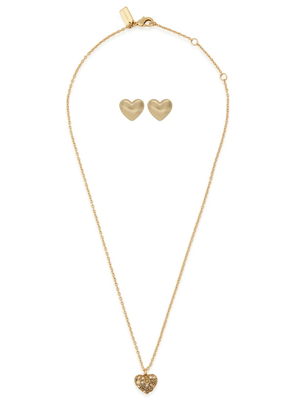 Photo: Coach Heart Stud Earrings and Necklace set - Crystal - One Size