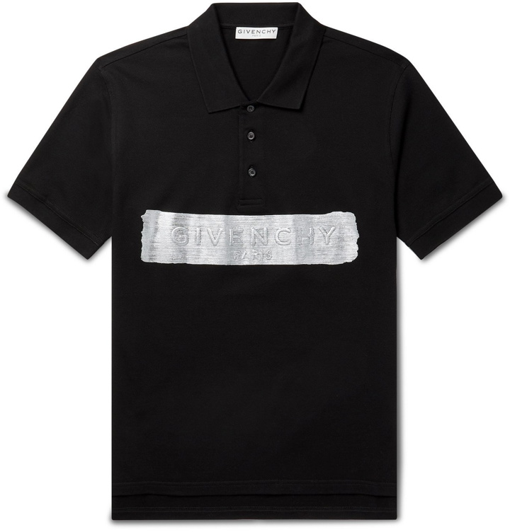 Photo: GIVENCHY - Metallic Logo-Embossed Cotton-Piqué Polo Shirt - Black
