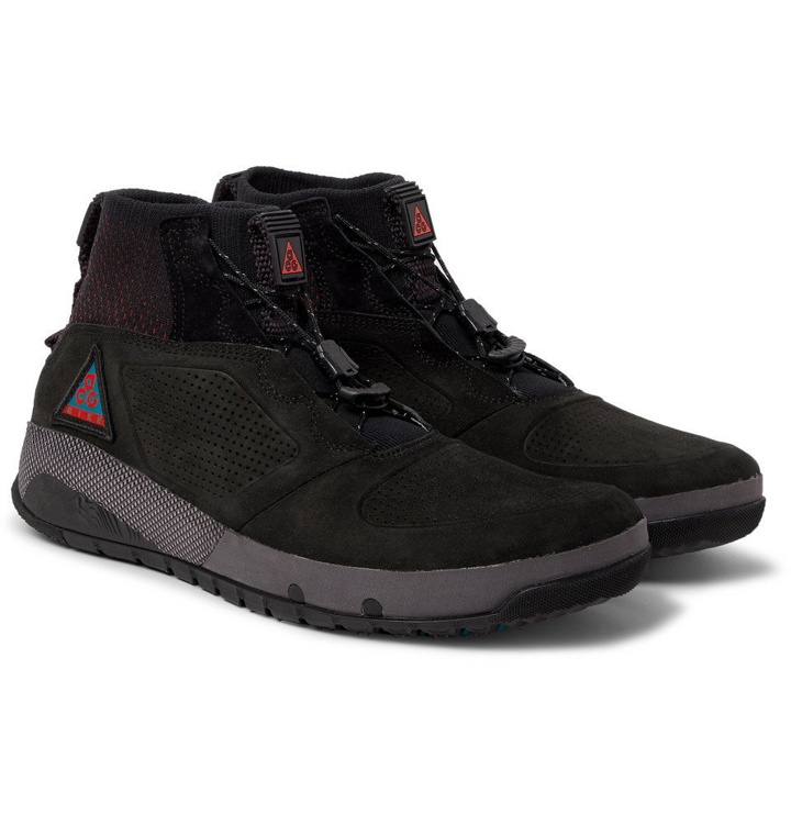Photo: Nike - ACG Ruckel Ridge Perforated Suede And Flyknit Sneakers - Men - Black