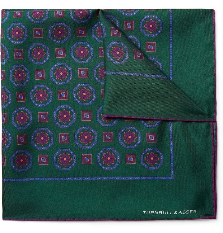 Photo: Turnbull & Asser - Printed Silk-Twill Pocket Square - Green