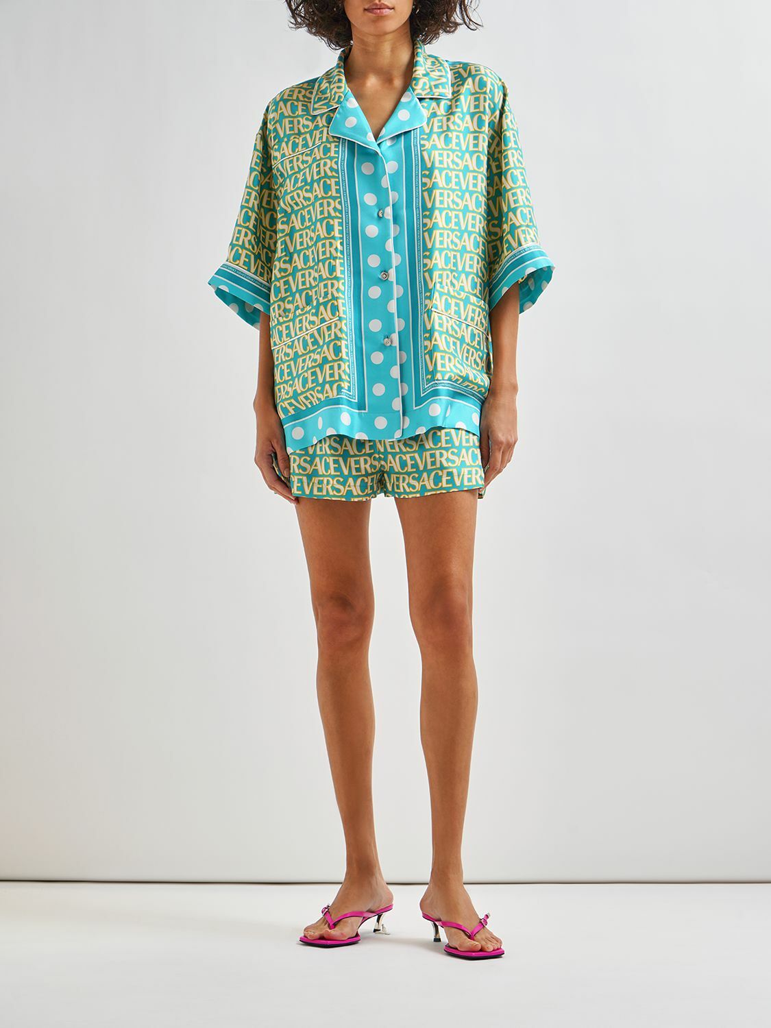 VERSACE - Logo Print Silk Twill Shirt Versace