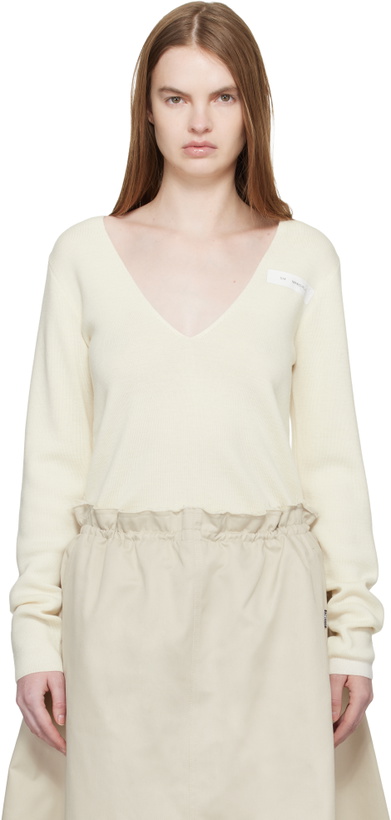 Photo: MM6 Maison Margiela Off-White V-Neck Wool Sweater