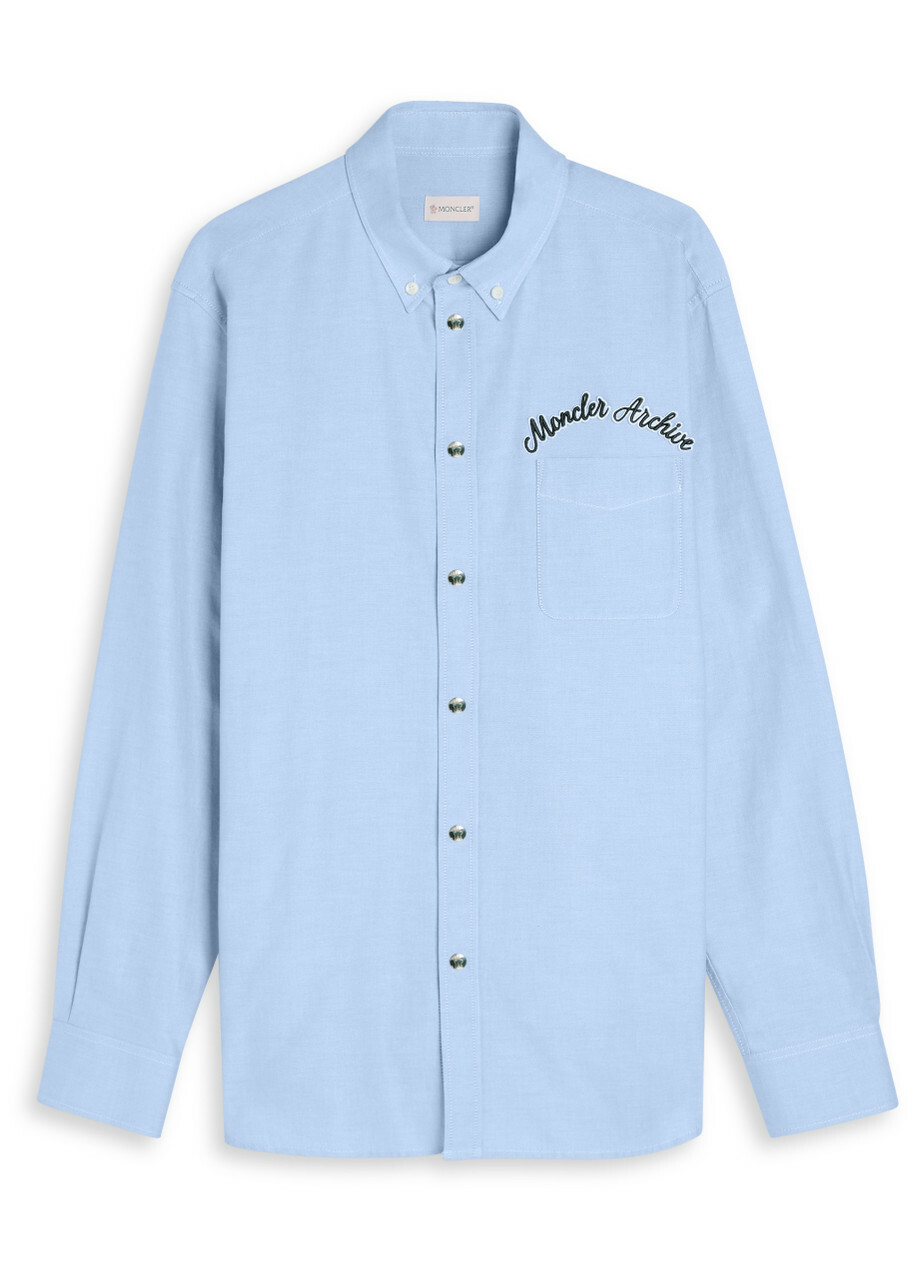 Moncler Embroidered Cotton Oxford Shirt Blue