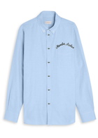 Moncler Embroidered Cotton Oxford Shirt Blue