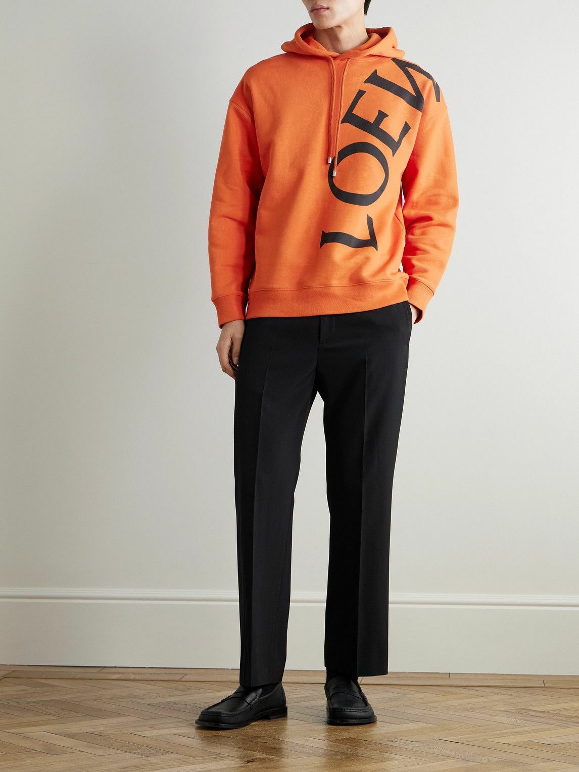 LOEWE 洗練 バイカラー！お洒落 パーカー ロゴ Hoodie in cotton Relaxed fit hoodie in cotton Black - LOEWE