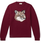 Maison Kitsuné - Logo-Intarsia Wool Sweater - Burgundy