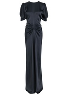 Victoria Beckham Isabella Gathered Satin Maxi Dress Navy