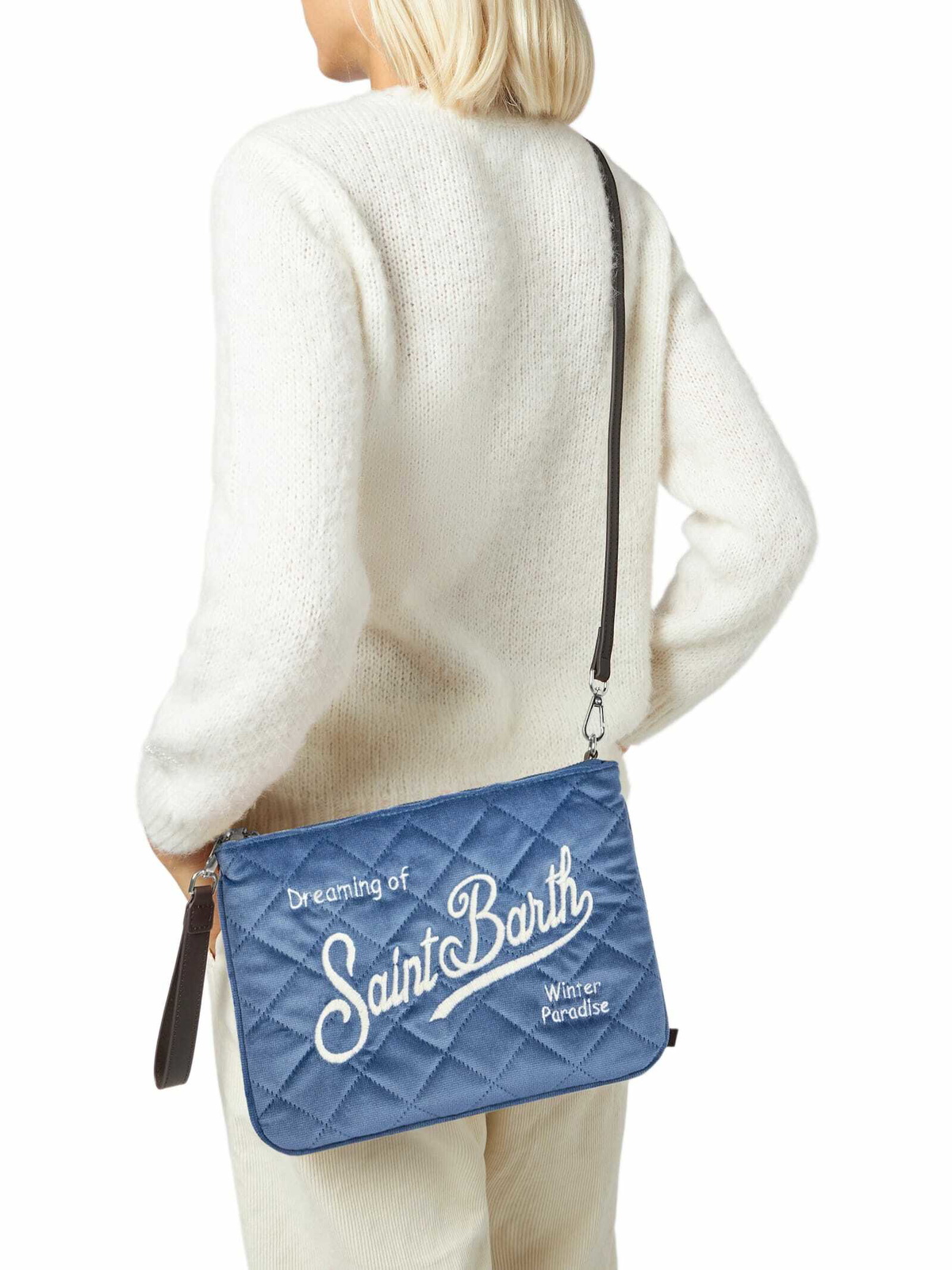 MC2 Saint Barth Light Blue Velvet Quilt Cross-body Pouch Bag Parisienne