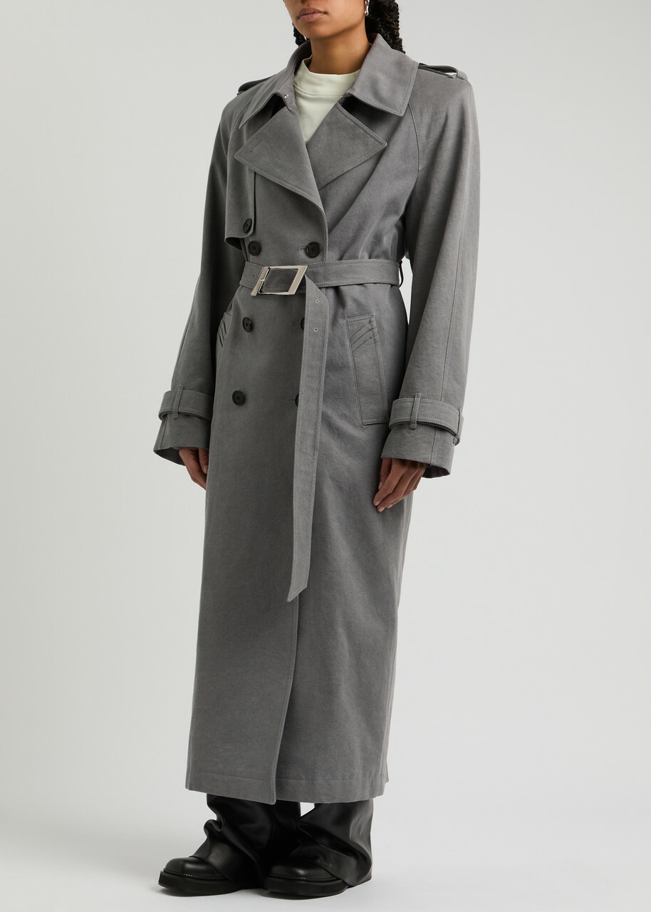コート THE ATTICO Cotton trench coat The Attico Oversized Cotton-twill Trench Coat Grey The Attico