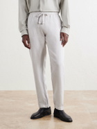 FEDELI - Straight-Leg Linen Drawstring Trousers - Gray