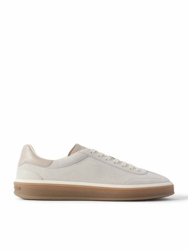 Photo: Loro Piana - Tennis Walk Leather-Trimmed Suede Sneakers - Gray