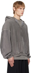 Alexander Wang Gray Oversize Star Logo-Print Zip-Up Hoodie